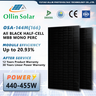 kaufen Voller schwarzer Sonnenkollektor-monokristalliner Sonnenkollektor-Halbzellen-Sonnenkollektor Kit For Homes 440W 445W 450W 455W 460W online manufacture