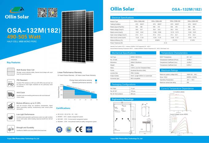 Foto-voltaischer Sonnenkollektor 490W 495W 500W schwarzes Rahmen-Ausgangs- Mono-Perc 9bb PV 2